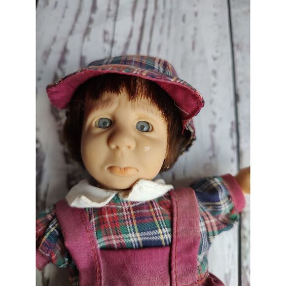 Palm Pals Bean Bag Kids Doll Boy Red Green Plaid, Sad Face Nose Running Read - Picture 6 of 11